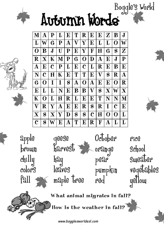 Free Printable Autumn Printable Activities