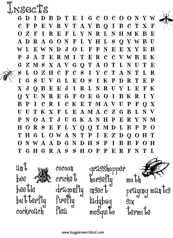 Insect Wordsearch Easy Insect Wordsearch Hard (New) Insect Wordsearch ...