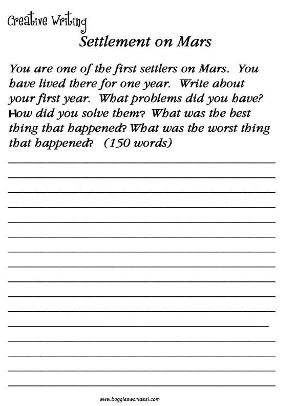 creative writing worksheets for grade 8