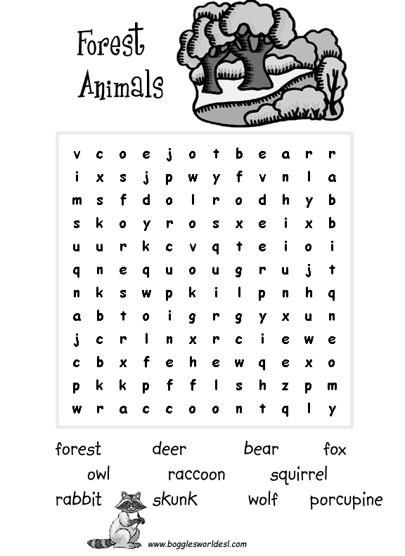 Forest Animals: Word Search; Match Words that Begin with the Letter R 