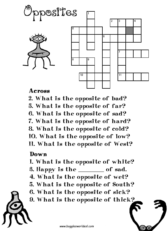 Easy Opposites Crossword Opposites Crossword Opposite Directions