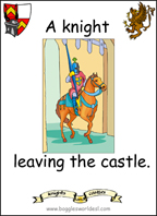 A sample flashcard: A knight leaving the castle.