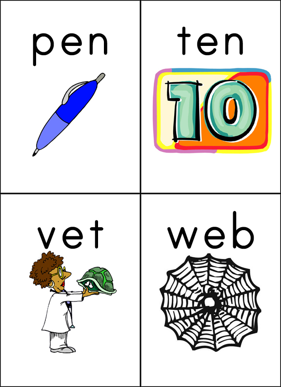 E: net medial vet, cvc hen, Short jet, ten, o bed,  web pen, worksheets