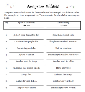 Word Games Anagram Riddles Worksheets