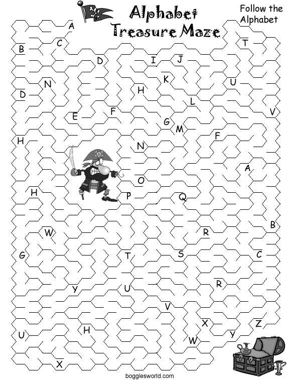 download for free preschool worksheets Mazes Alphabet Boggle's World: