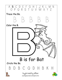 Big B Bat Coloring Worksheet