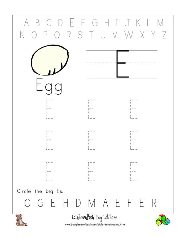 letter e alphabet worksheets