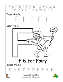Big F Fairy Coloring Worksheet