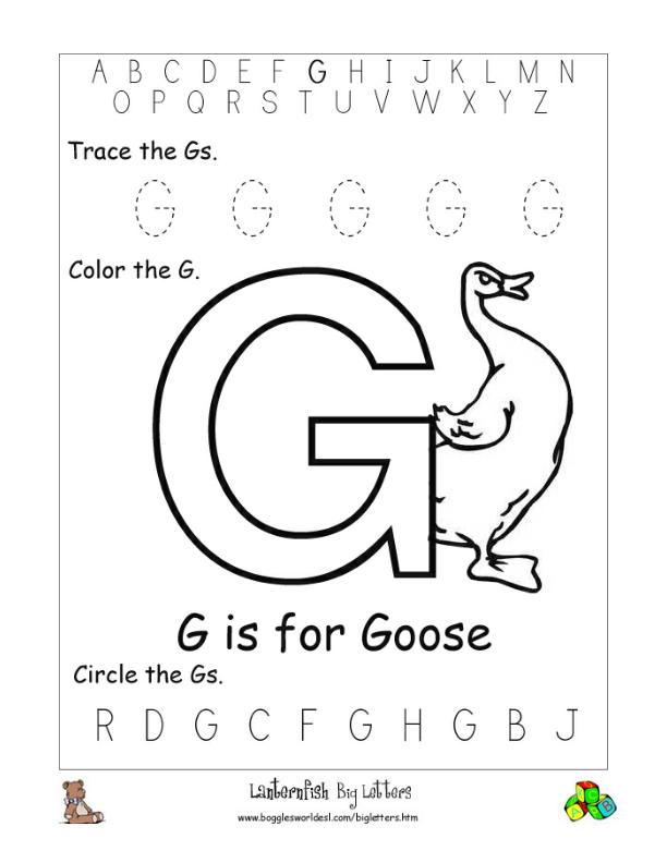 Letter G Alphabet Worksheets