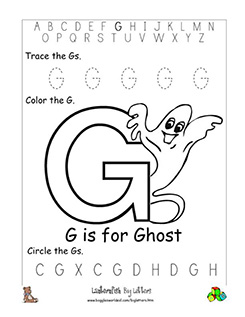 Big G Ghost Coloring Worksheet