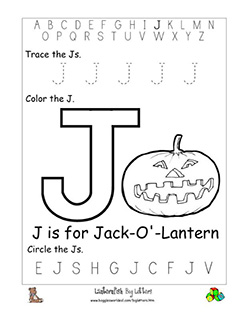 Big J Jack O'Lantern Coloring Worksheet