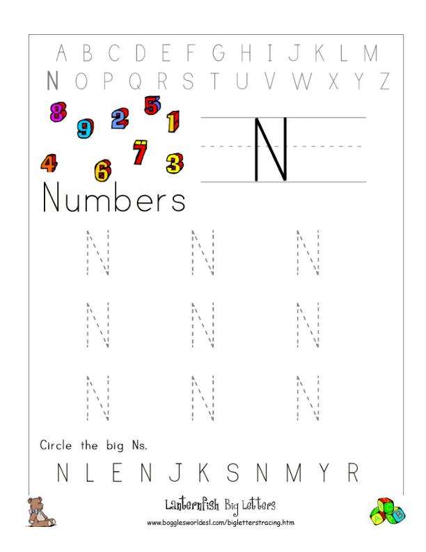 letter n alphabet worksheets