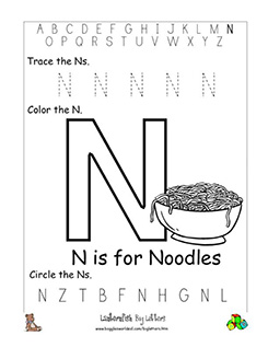 letter n alphabet worksheets