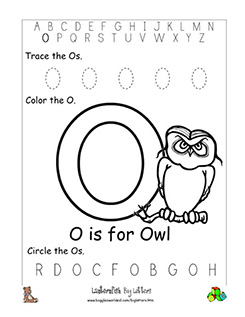 Big O Owl Coloring Worksheet