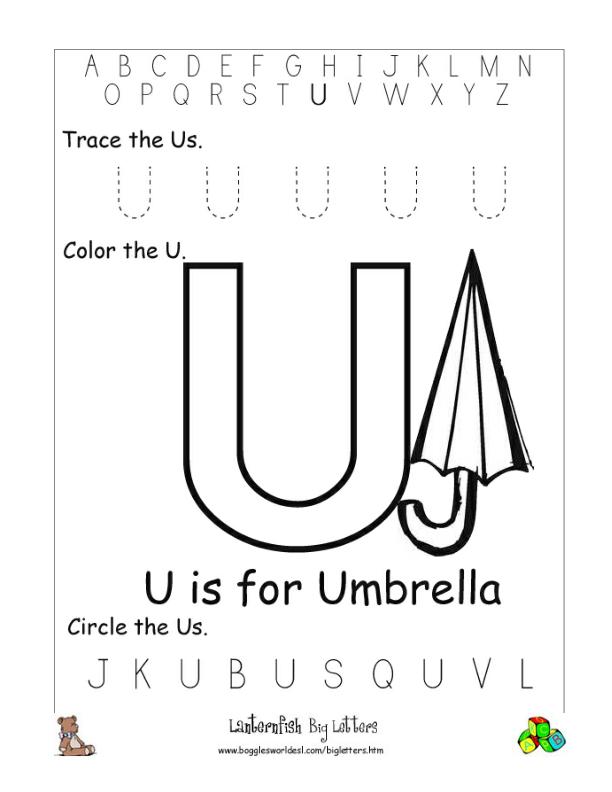 tracing the letter u worksheets