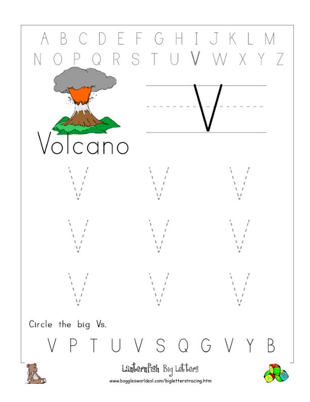 letter v tracing worksheets