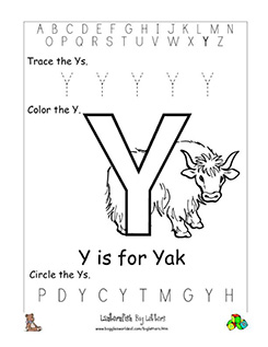 letter y alphabet worksheets