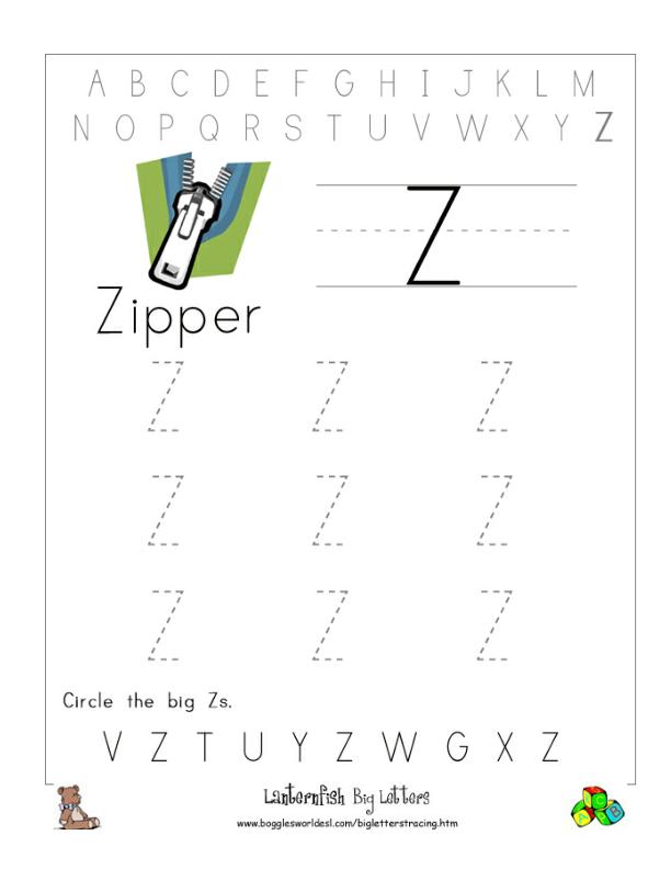 Letter Z Alphabet Worksheets