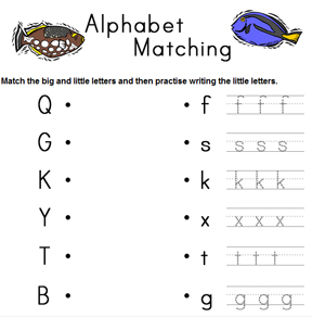 sample alphabet matching worksheet.