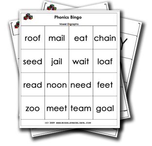 Phonics Vowel Digraphs Bingo Cards - Printable bingo activity, game ...