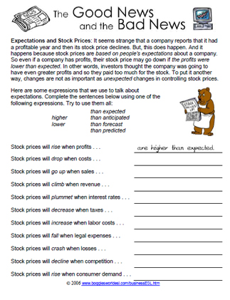 expectations business vocabulary worksheet