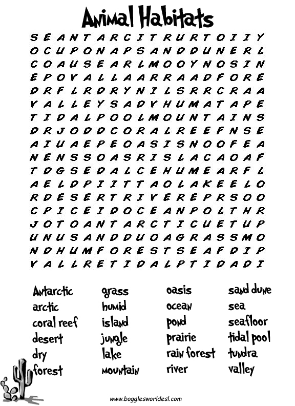 Difficult Animal Word Search Printable