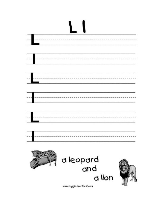 Free Letter L Tracing Worksheets 43A