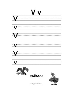 Big and Small Letter V Writing Worksheet