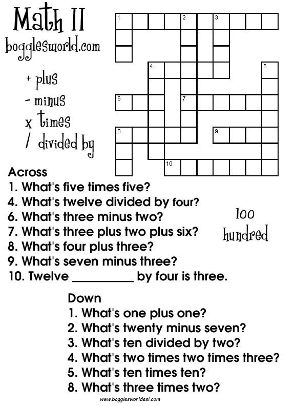 puzzle: maths crossword puzzles with answers for class 10 ...