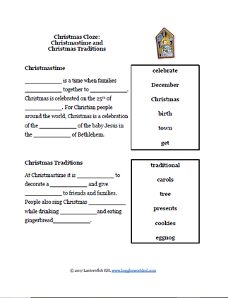 Christmas Traditions Cloze Worksheet