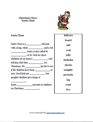 Santa Claus Cloze Worksheet