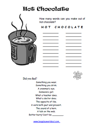 Hot Chocolate Word Scramble Worksheet