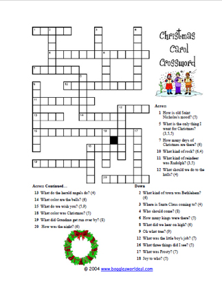 Christmas Carol Crossword Crossword