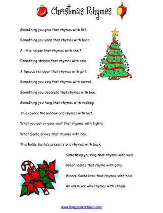 Christmas Rhymes Worksheet