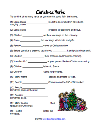 Christmas Verbs Cloze Worksheet