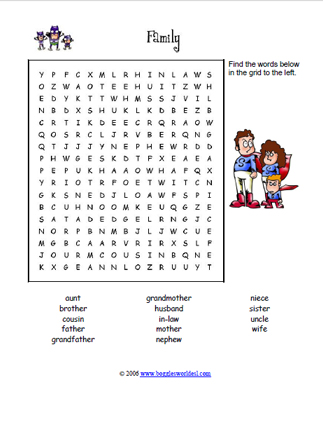 family relations word search