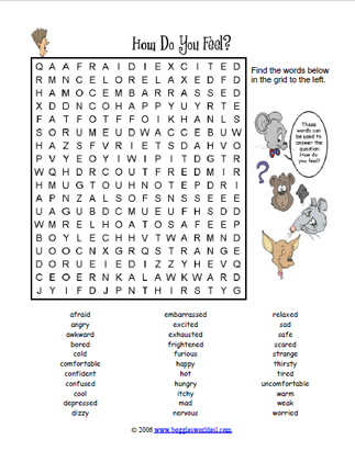 Easy Feelings and Emotions Word Search