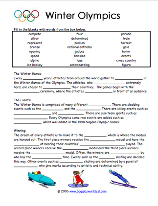 Olympics Cloze Worksheet