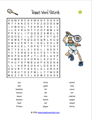 tennis word search