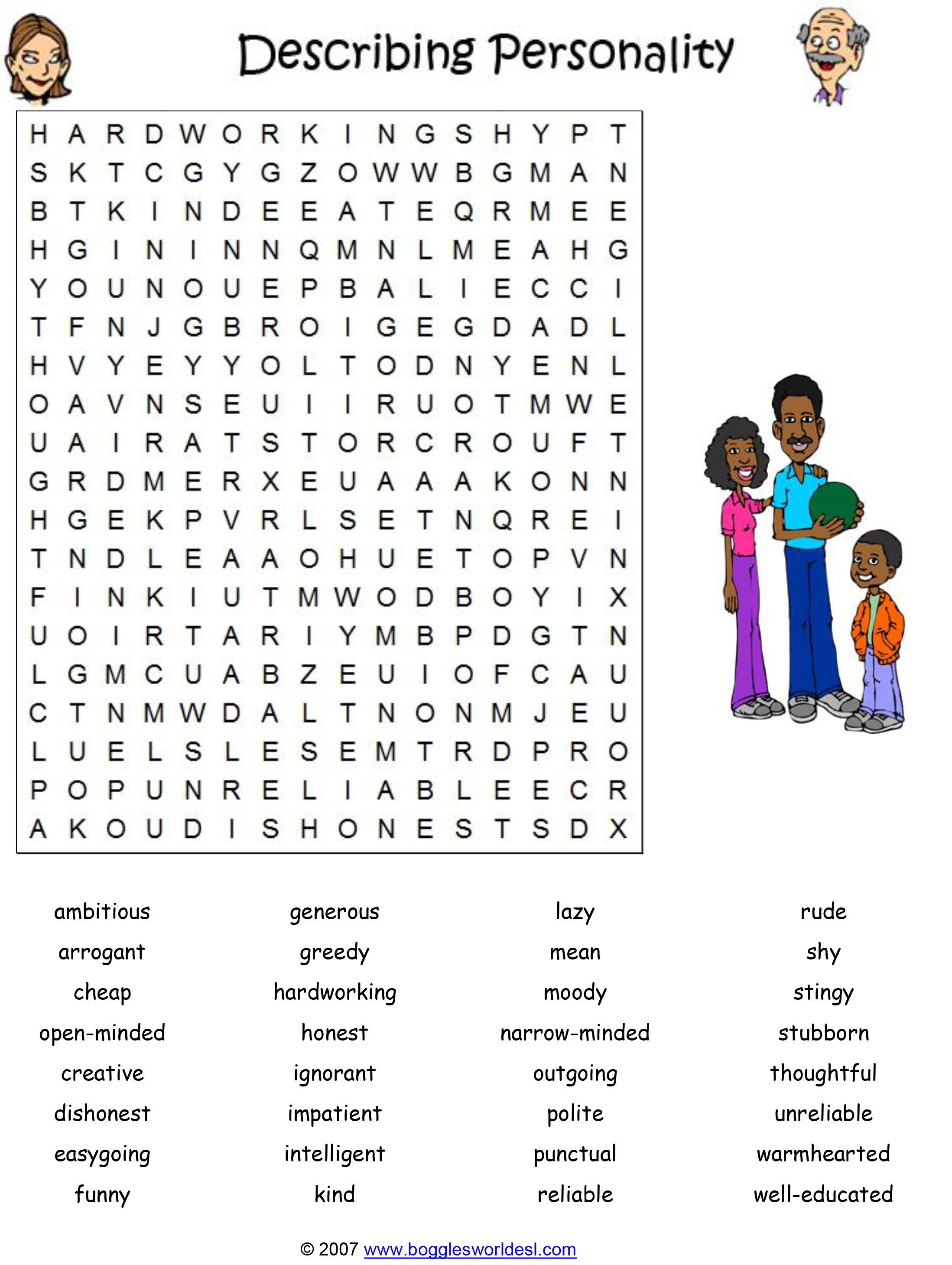 Personality Traits Word Search Intended For Character Traits Worksheet Pdf