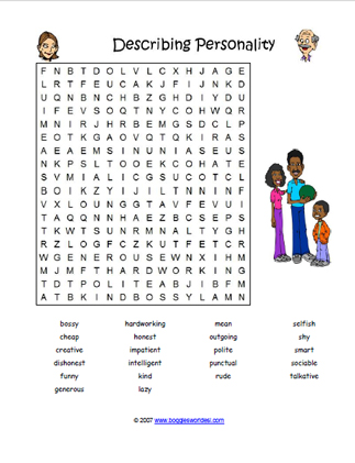 Personality Vocabulary Worksheets