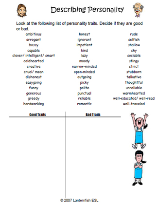 personality vocabulary worksheets