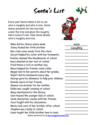 Santa's List Survey Worksheet