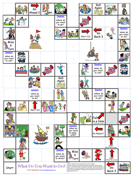 Sample Board Game for ESL: What Do You Want to Do? 