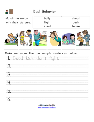 print out worksheets about bad behavior