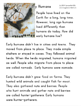 essay on early humans for class 6