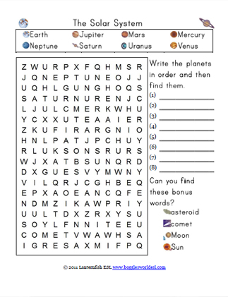 planet earth word search