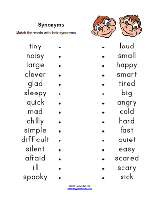 Printable synonym matching game Printable Opposites