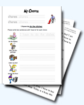 Doing Chores Worksheets for Young Learners