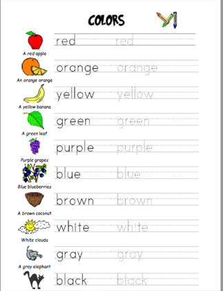 Kindergarten Worksheet Writing Colors